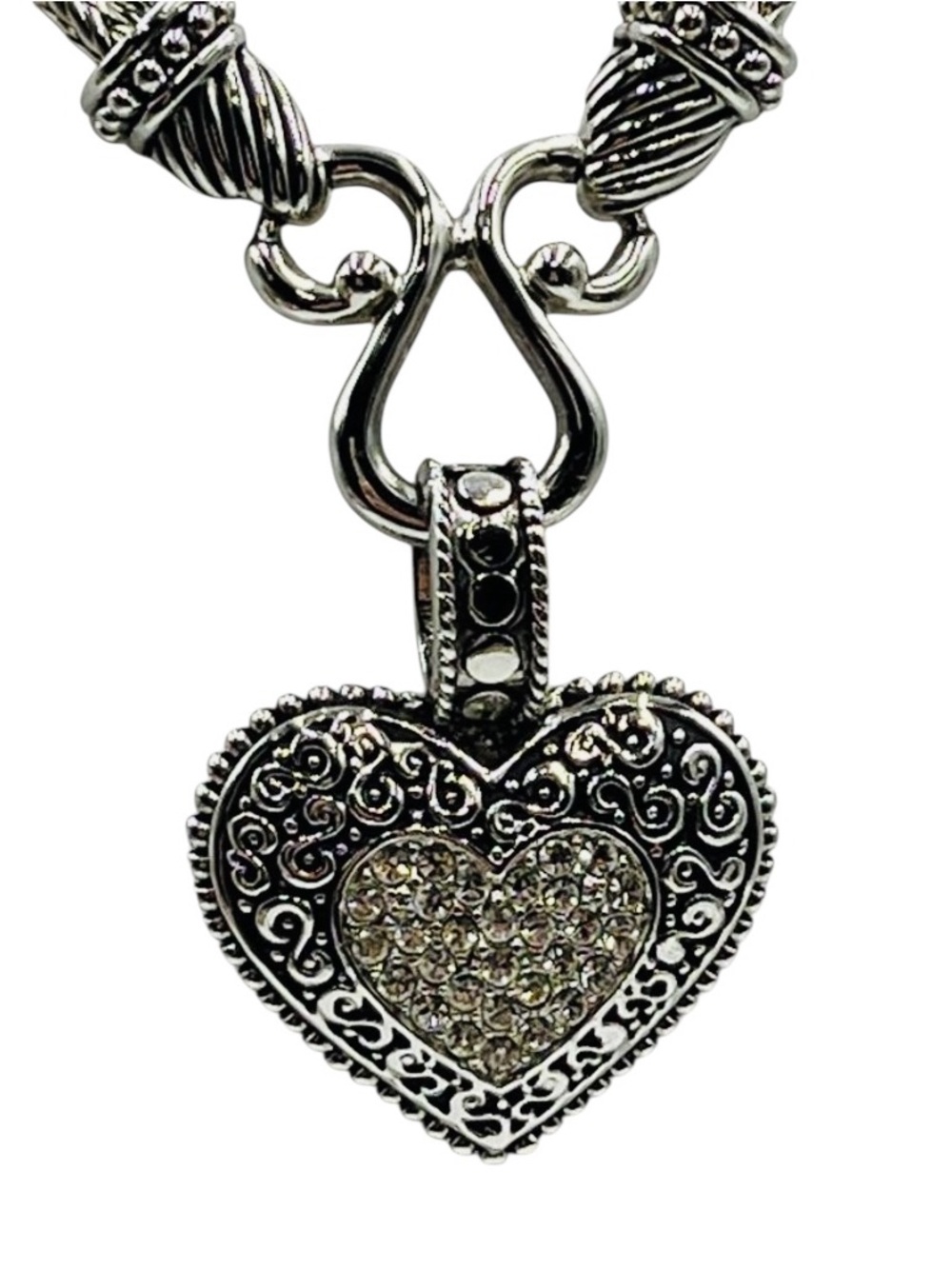 Lia Sophia "Love Dust" Cut Crystal Heart Pendant Pave Silver Tone Necklace - Picture 2 of 3